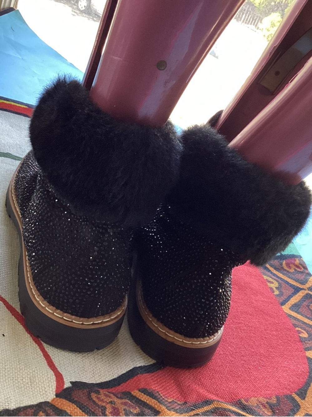 INC International Concepts Faux-Fur Trim and crystals Winter Ankle Boots - Picture 4 of 7